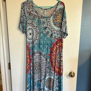 Boho Teal Medallion Midi Dress